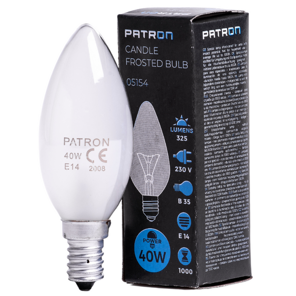 PATRON Glødepære E14 40W Kerte Mat