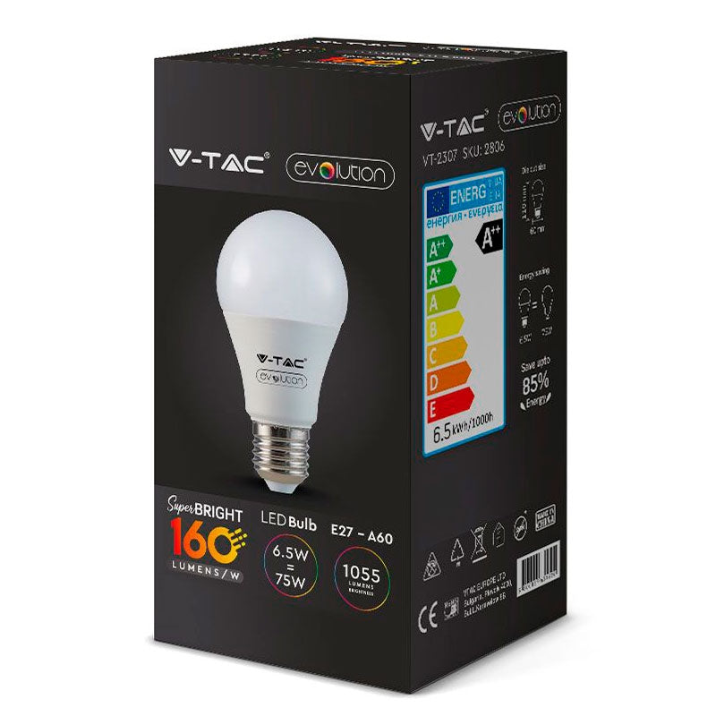 6,5W (75W) LED pære E27 3000K 1055Lm 200° (A+)